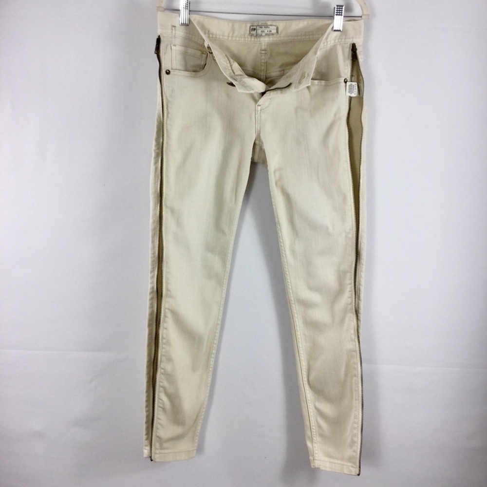 Free People Levon Zipper Skinny Bone Denim Jeans Size 28 - Picture 10 of 15